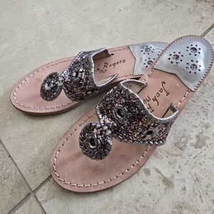 Jack Rogers Cleo Sparkle Sandals, featuring a colorful glitter finish SZ 6.5